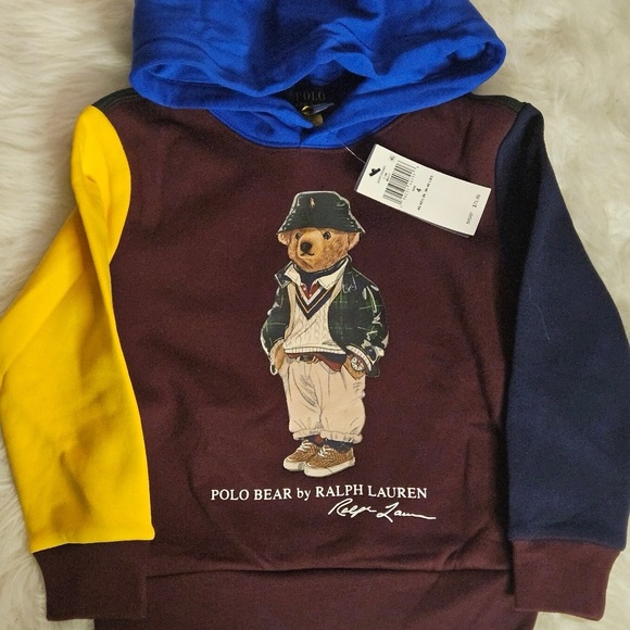 POLO RALPH LAUREN KID’S BEAR-PRINT COLOR-BLOCK HOODIE SZ 4